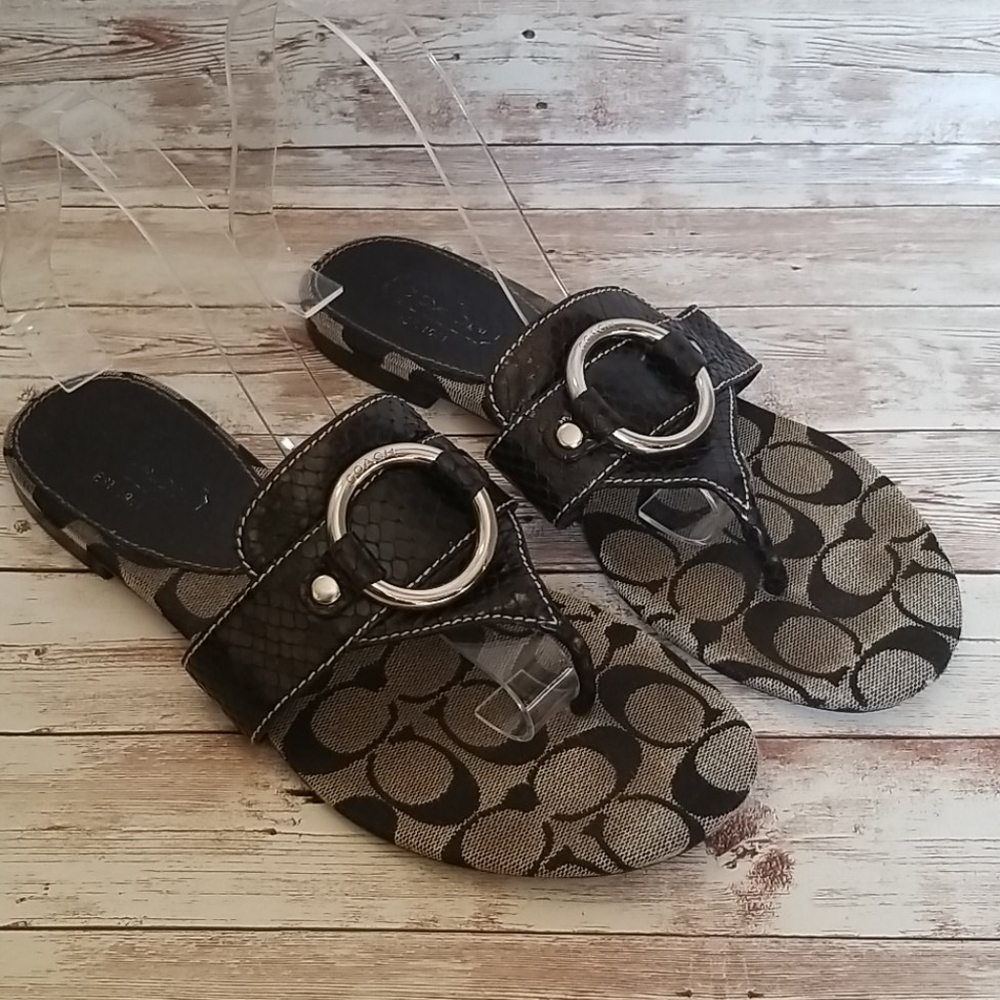 Coach "Rita" Black Leather Thong size 8.5